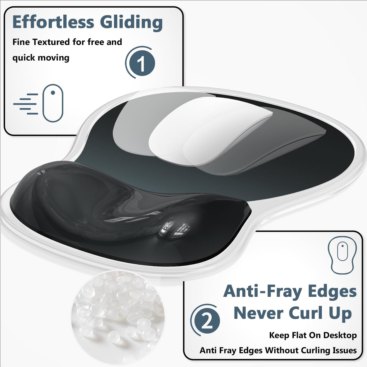 AKIT Ergonomic Mouse Pad with Wrist Rest&Keyboard Wrist Rest Set,Gel,Black