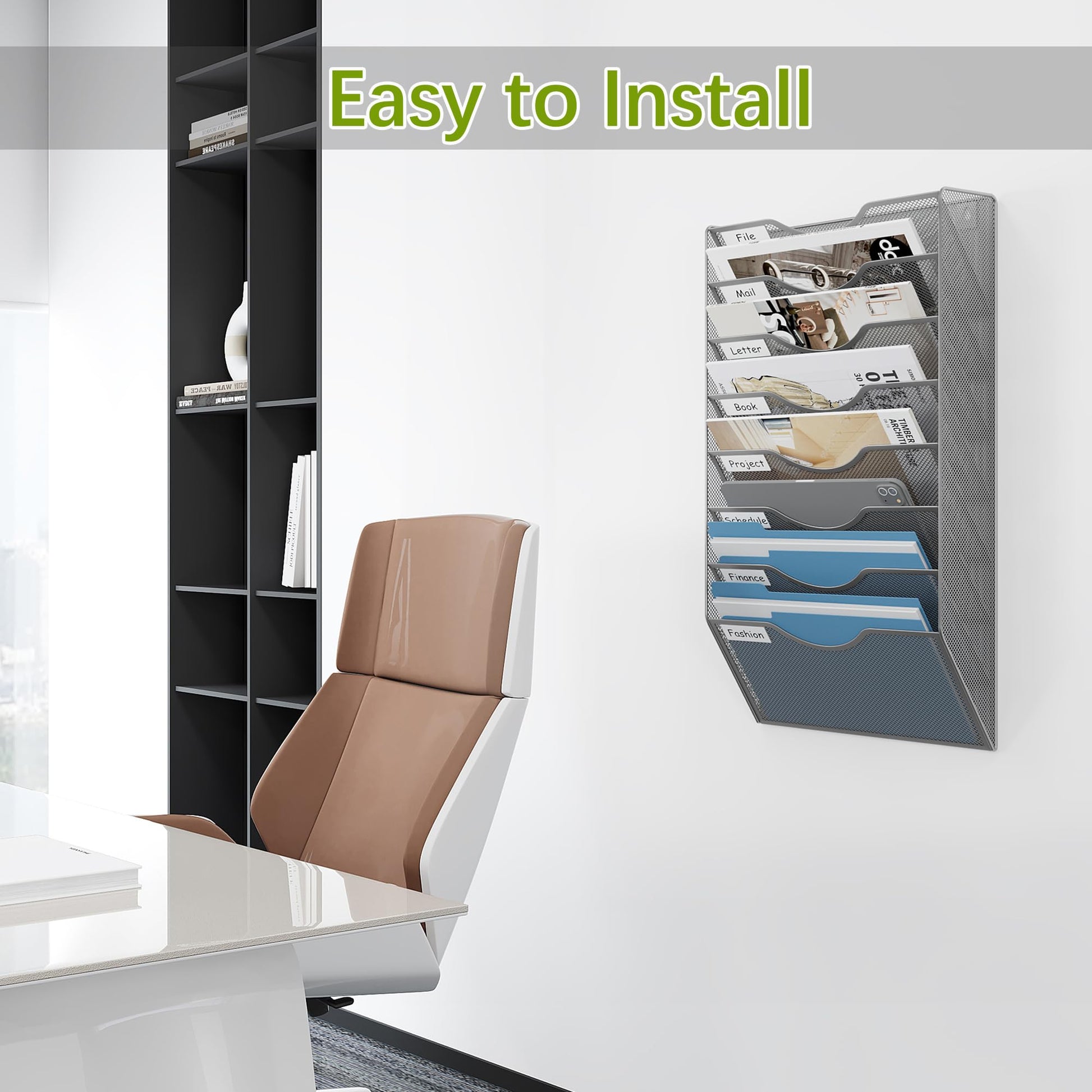 EasyPAG 8 Pocket Mesh Wall File Organizer, Hanging Paper Folder Holder with Classify Label