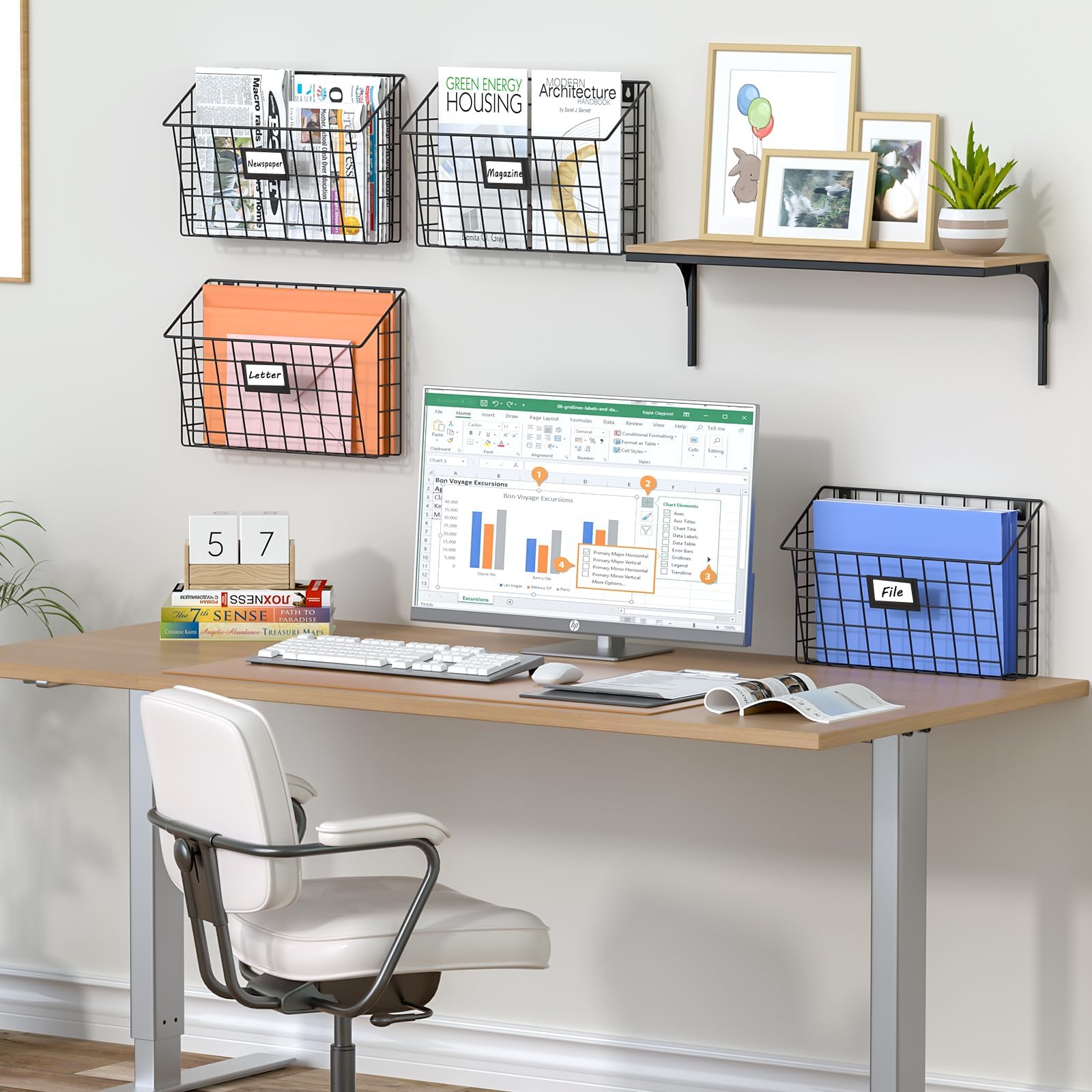 X-cosrack 4-Tier Hanging Wall File Holder Vertical Wall Mount Metal Wall File Organizer with Tag