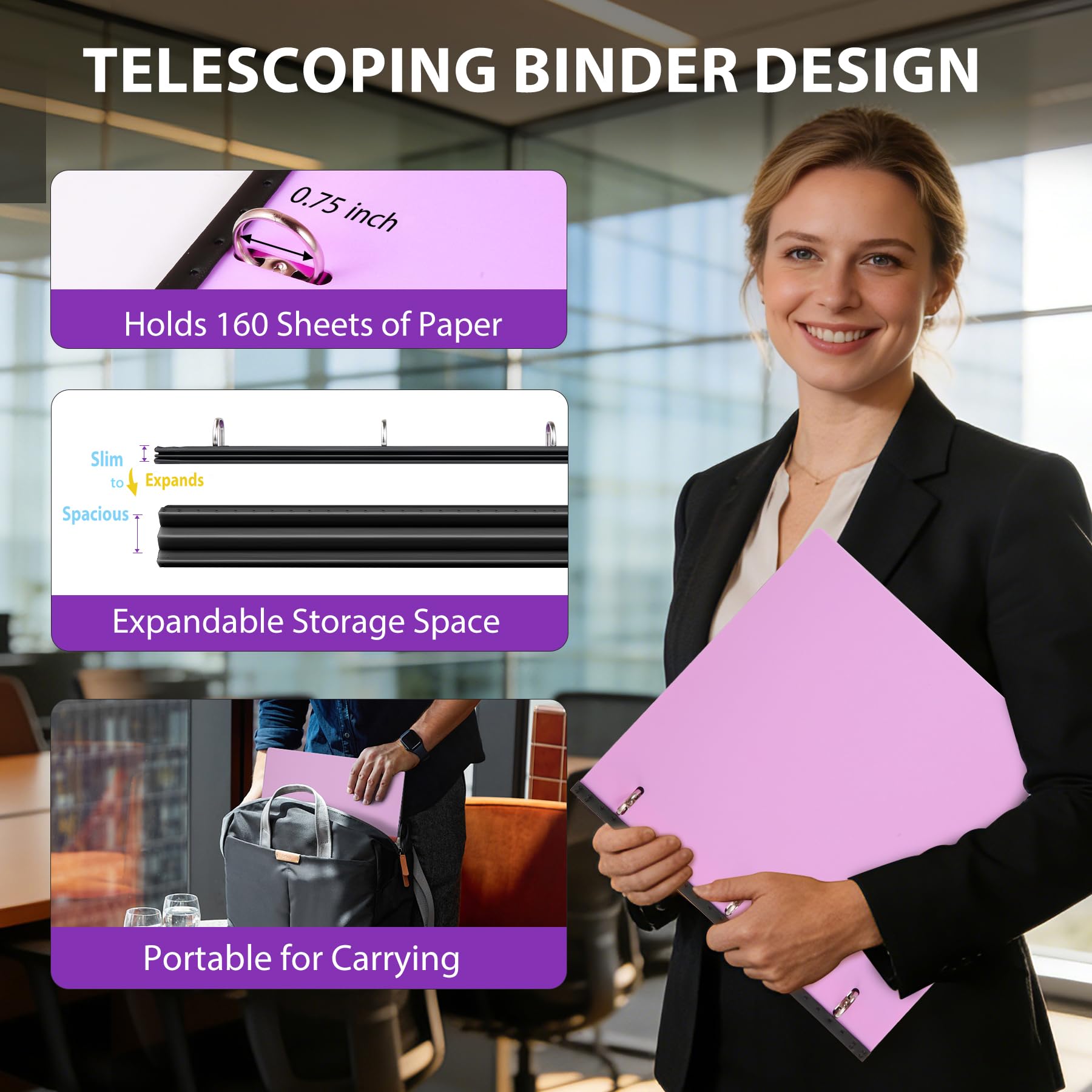 WOT I 12-Pack Telescoping 3 Ring Binder(0.75"), Expandable Flexible Binder - Patented Design for