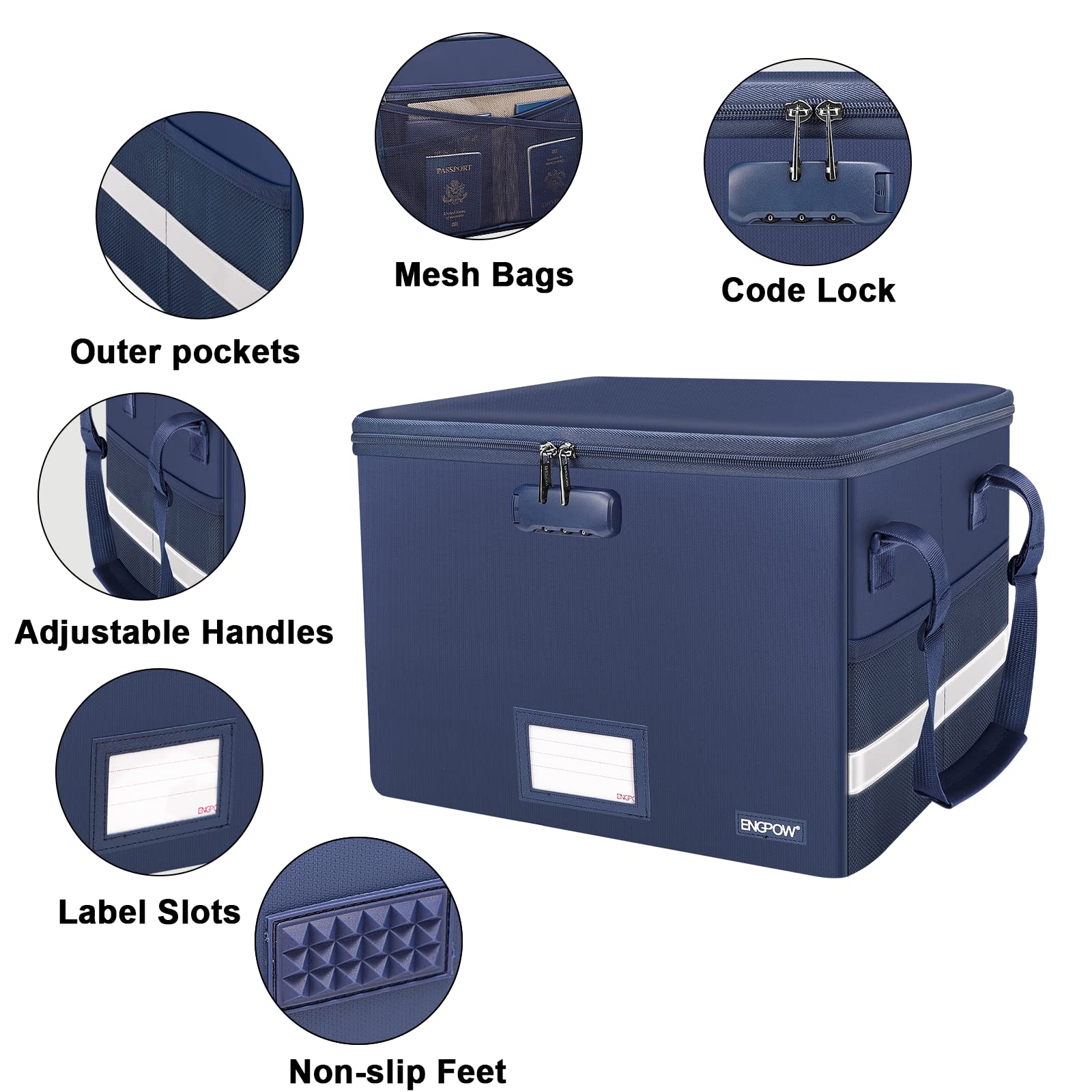 ENGPOW File Box with Lock, Fireproof Document Box with Zipper＆Pockets, Collapsible File Organizer