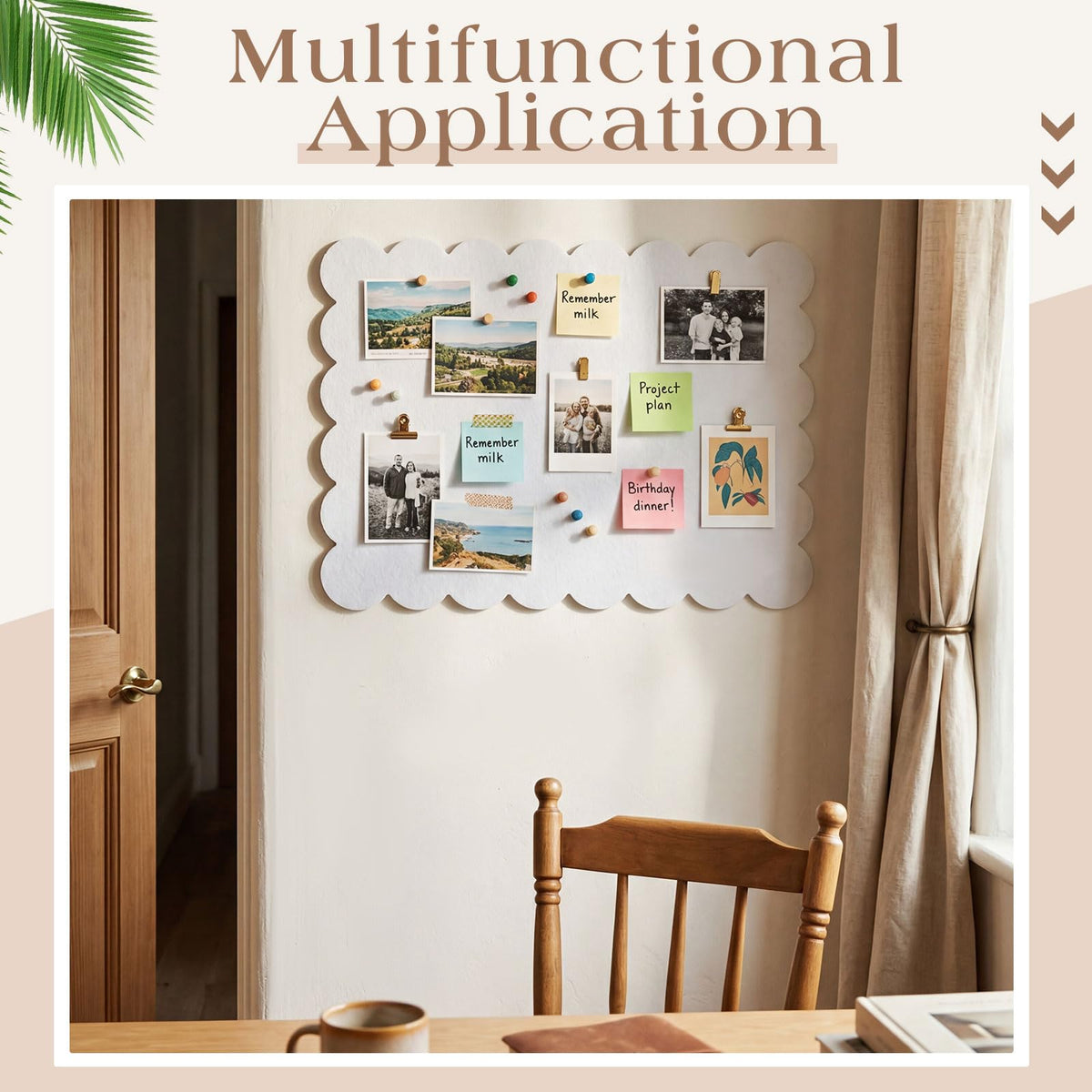 Mooliwe Scalloped Felt Bulletin Cork Board Foldable White 24 * 18 Inch