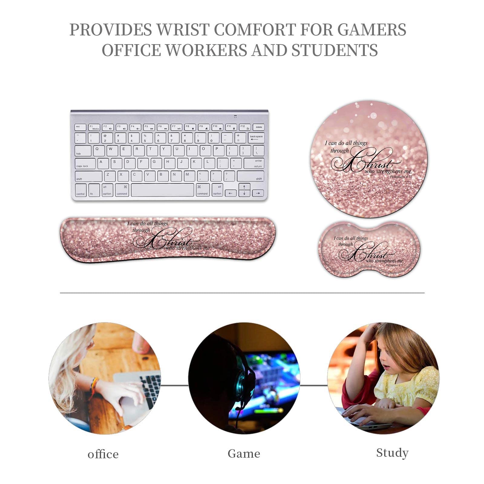Keyboard Wrist Rest + Mouse Pad + Mouse Wrist Rest Support Set+ Coaster, Ergonomic Memory Foam,4Pcs
