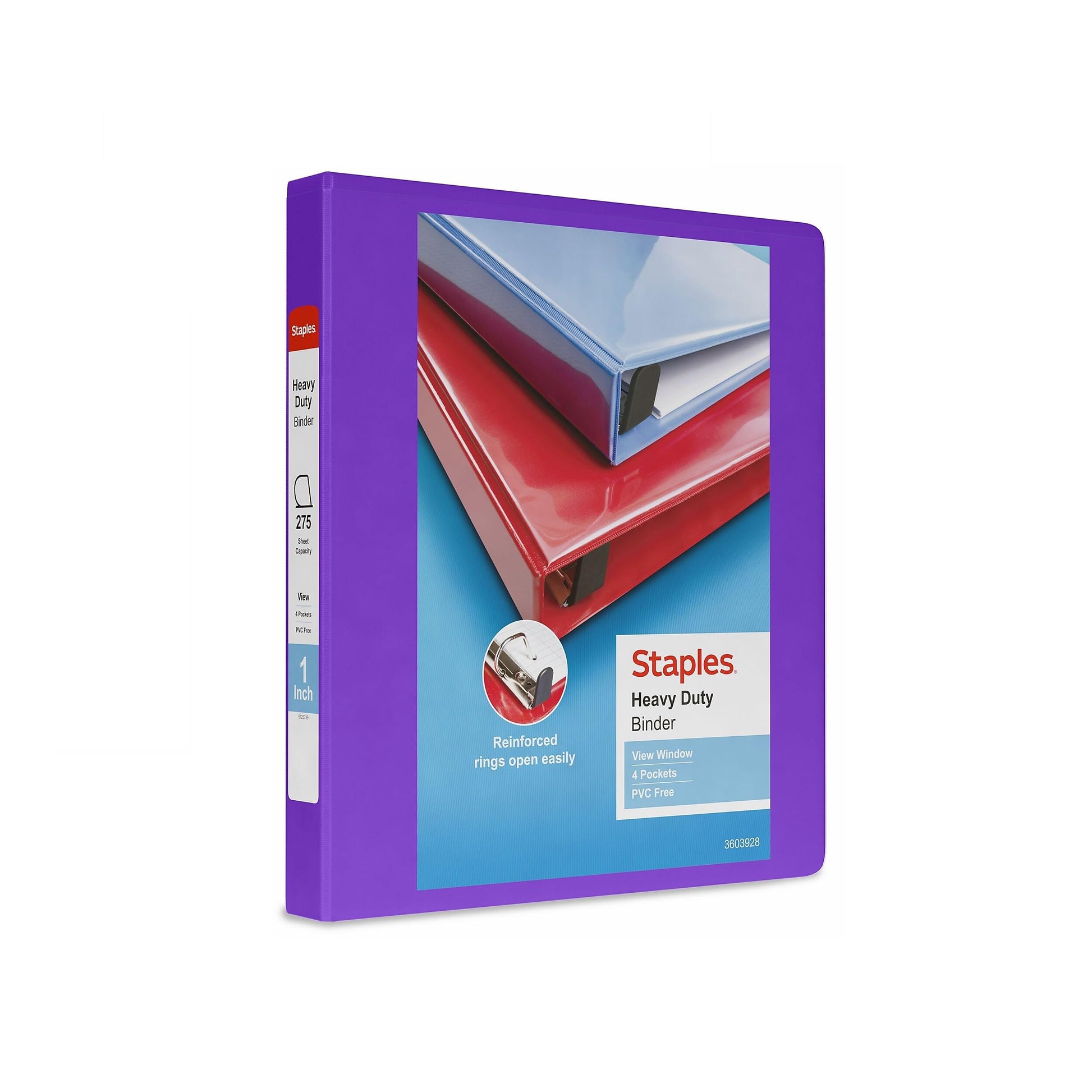 Staples Heavy-Duty 1-Inch 3-Ring View Binder, Purple, 275 Sheets