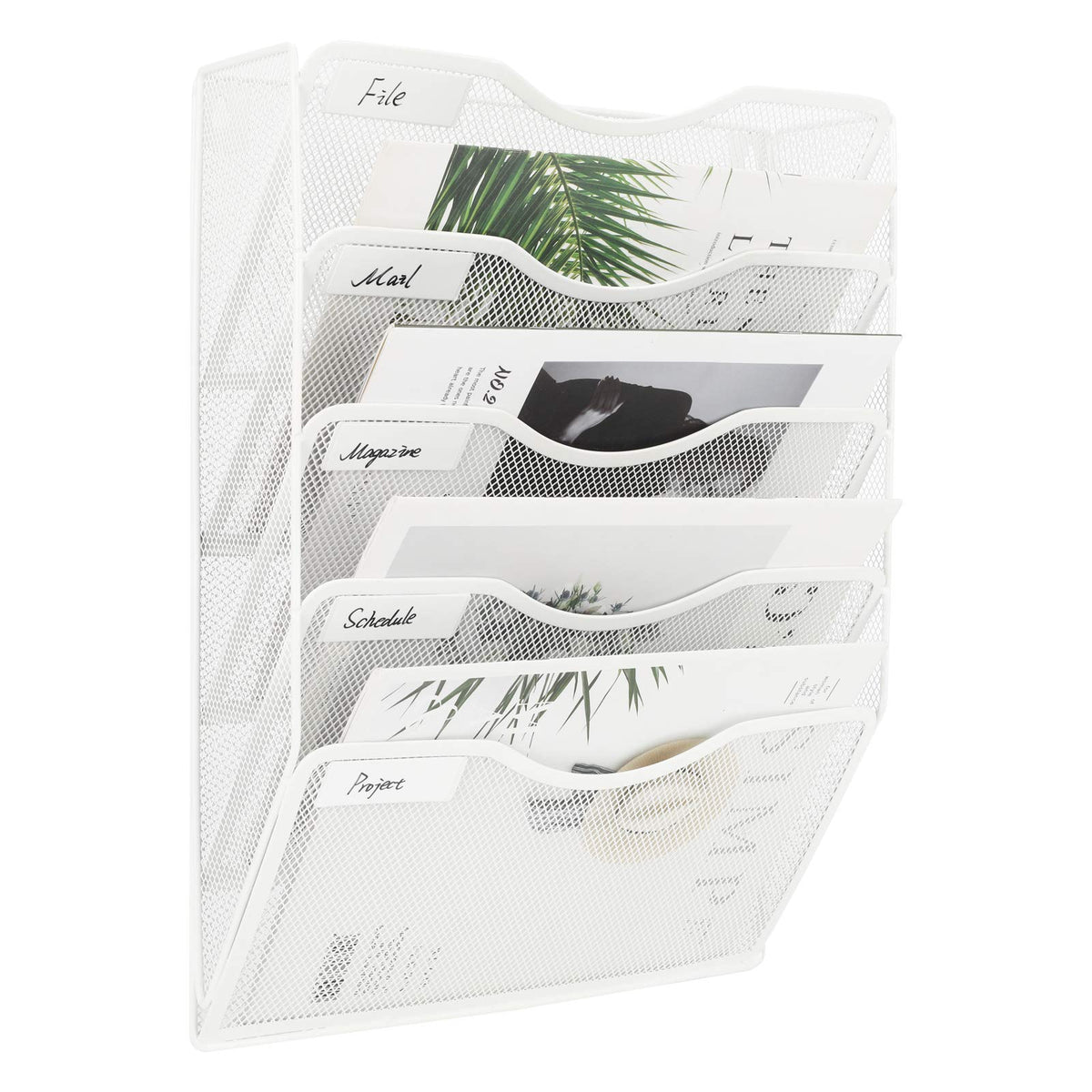 EasyPAG Wall File Organizer 5 Tier Hanging Paper Folder Holder, Zero Assembly Metal Mesh Wall