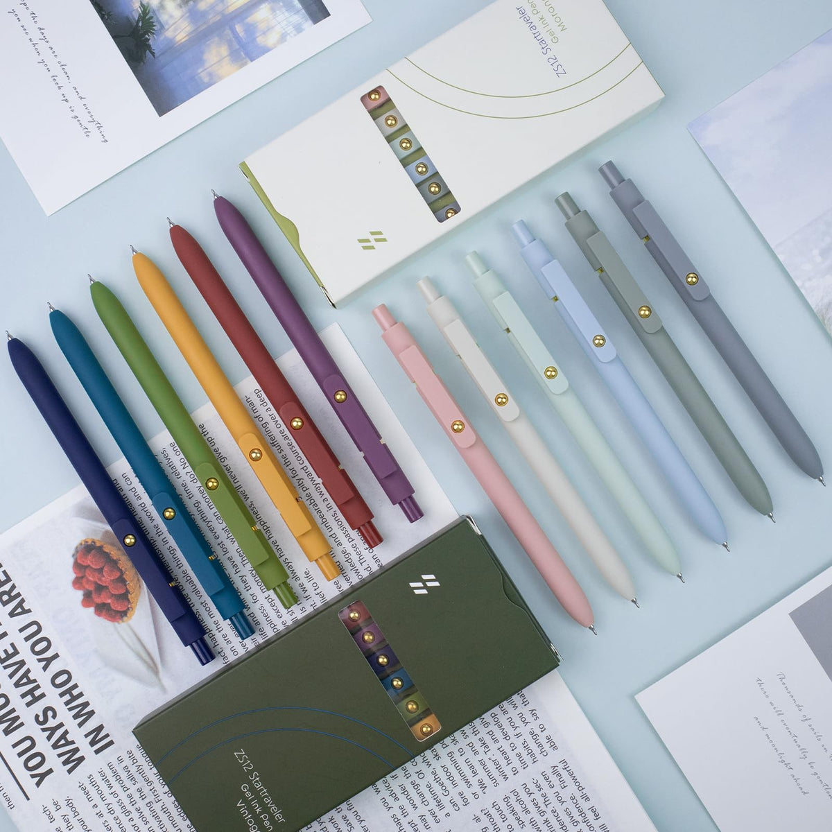 UIXJODO Gel Pens, 12 Pack Gold Retro and Gold Morandi 0.5mm Black Ink Pens Fine Point Smooth
