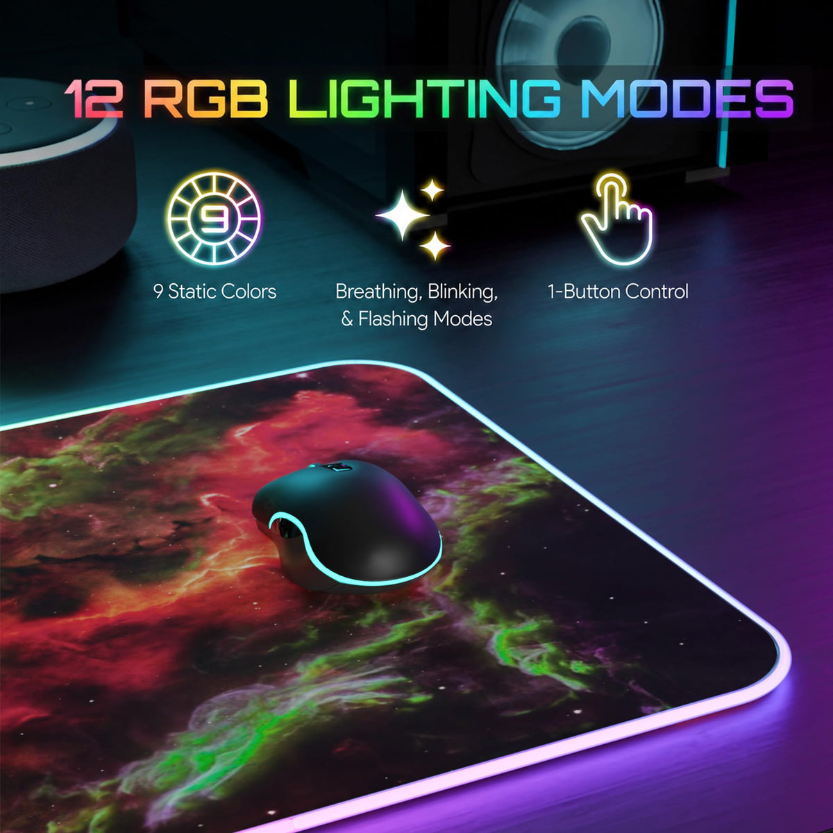 Gerlos RGB Gaming Mouse Pad, Large LED Desk Mat for Gamer, 31.5" x 11.8"