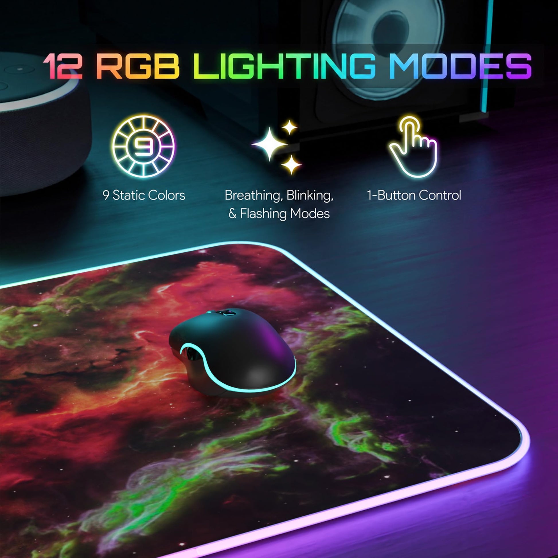 Gerlos RGB Gaming Mouse Pad, Large LED Desk Mat for Gamer, 31.5" x 11.8"