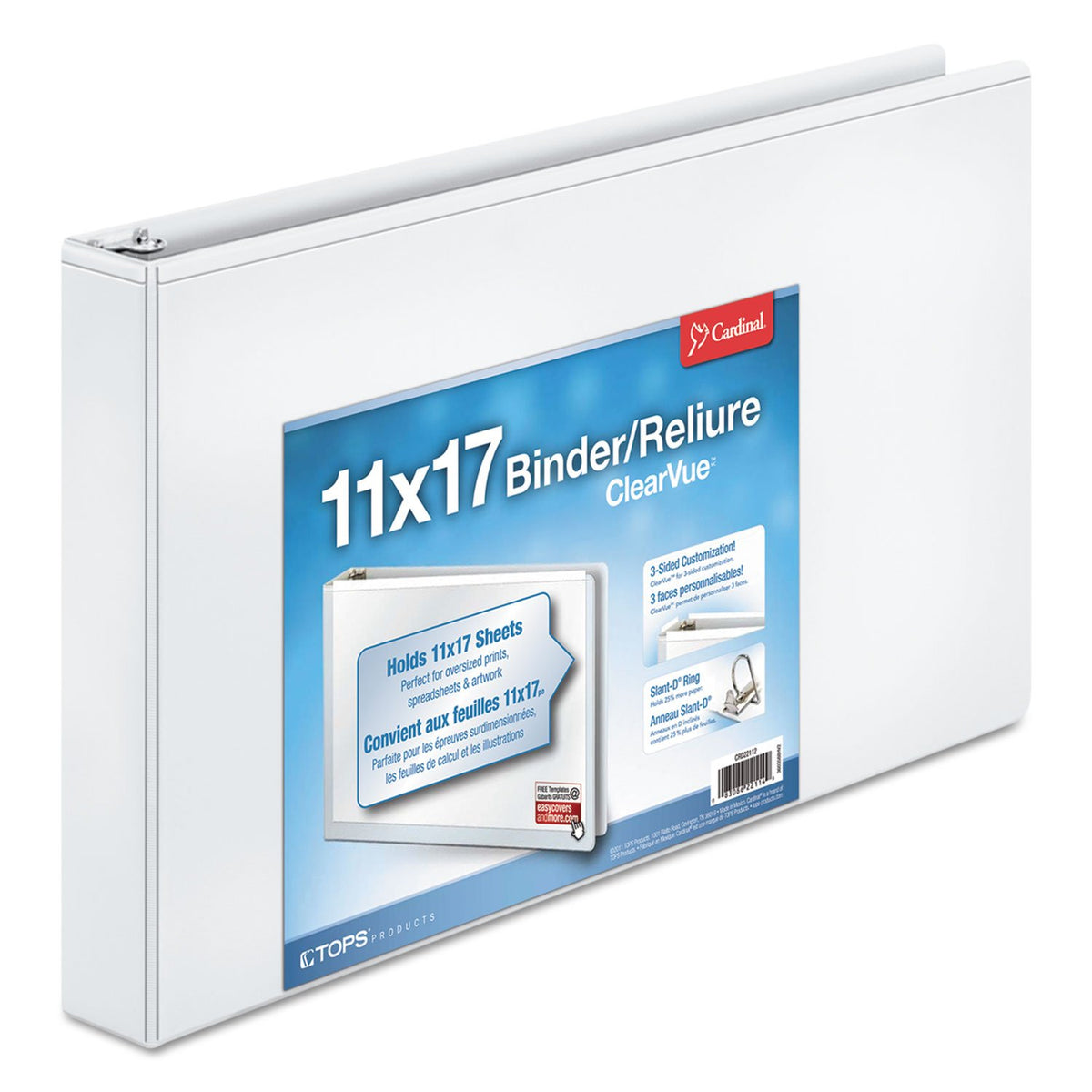 Cardinal 11-Inch x 17-Inch ClearVue Slant-D Ring Binder, 1.5-Inch, White (22122)