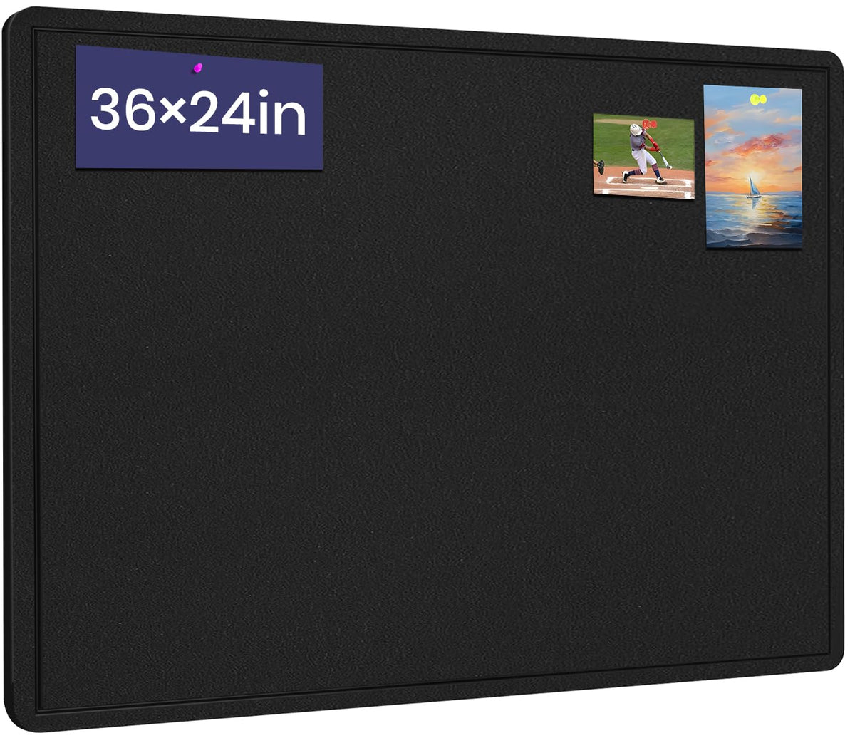 Bulletin Board 36" x 24" Felt Cork Board - Decorative Pin Board, Black