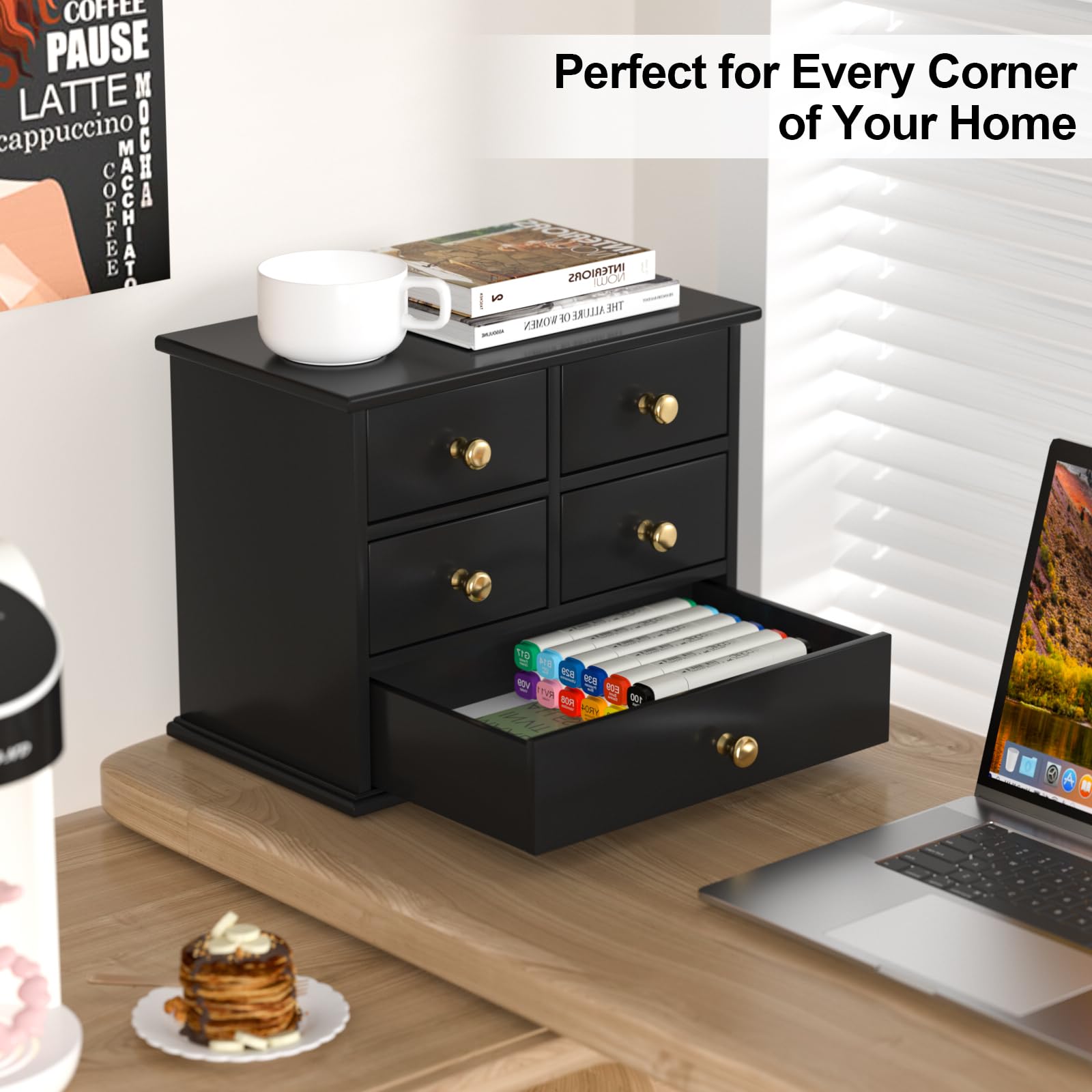 Oak Desk Organizer with Drawers, Durable Wooden Desktop Storage Box