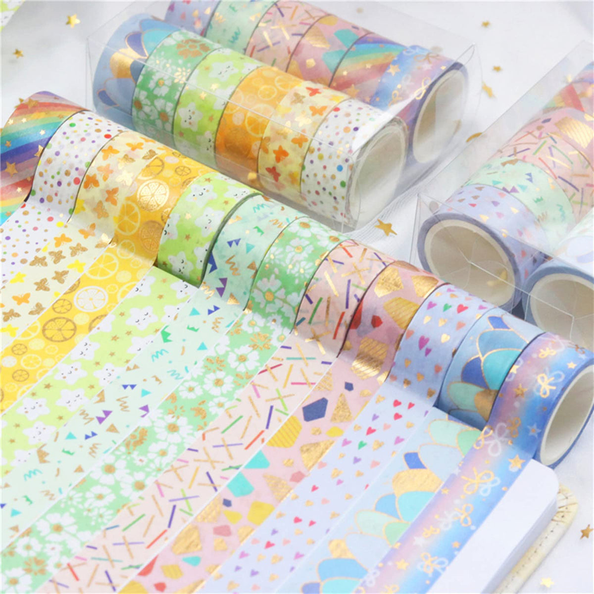 Esweny Candy Color Washi Tape Set 12 Rolls Bronzing Decorative Holiday Arts and Craft Washi Masking