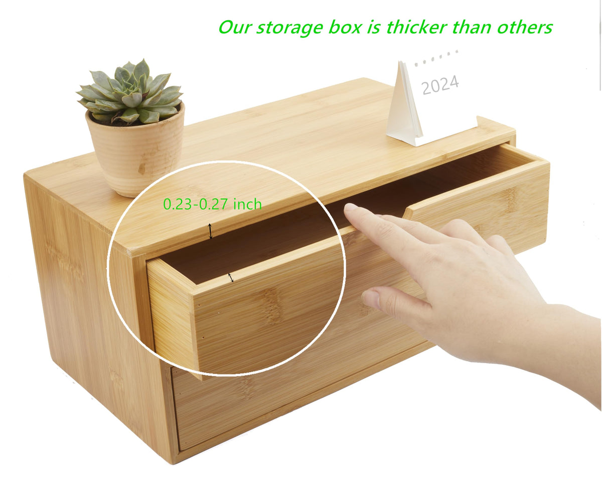 Charmewooden Bamboo Desk Organizer with Drawers, Countertop Organizer with Drawers Makeup Storage