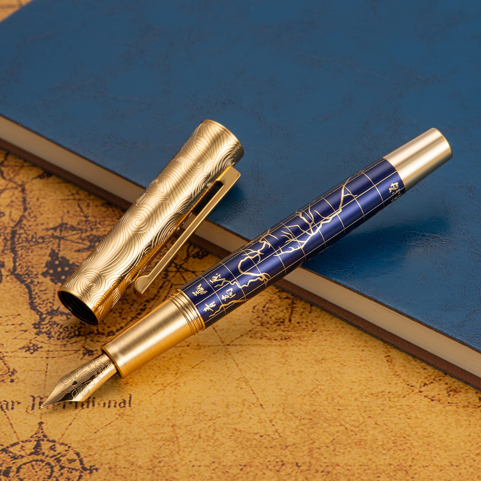 HONG DIAN 8041 Qinghai-Tibet Plateau Souvenir Fountain Pen, Iridum Fine Golden Nib with Metal Pen