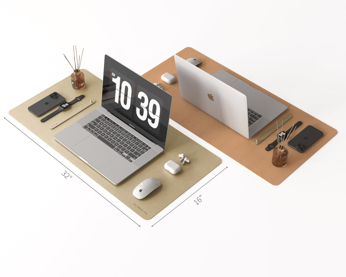 RENMTURE Desk Pad, Cork & PU Leather Desk Mat, Large Mouse pad, Non-Slip Desk Protector and