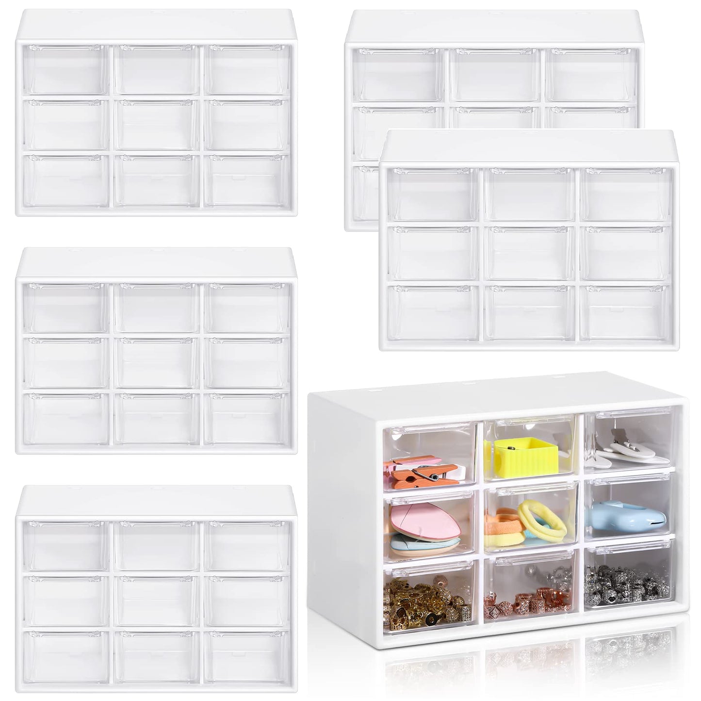 Amyhill 6 Pcs Mini Drawer Organizer Small Organizer with 9 Drawers Plastic Desktop Craft Storage