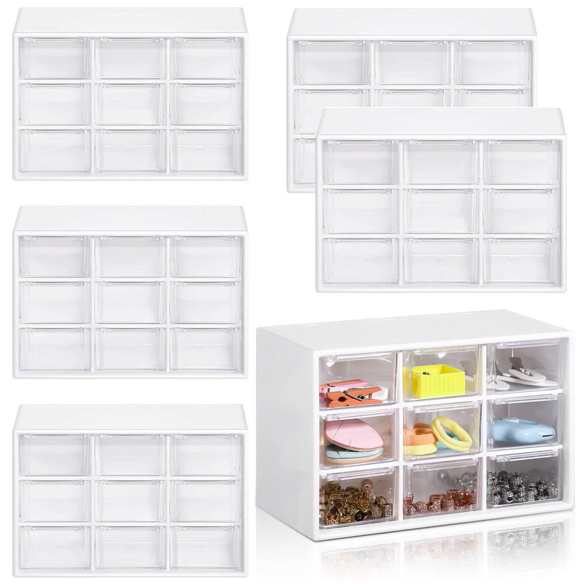 Amyhill 6 Pcs Mini Drawer Organizer Small Organizer with 9 Drawers Plastic Desktop Craft Storage