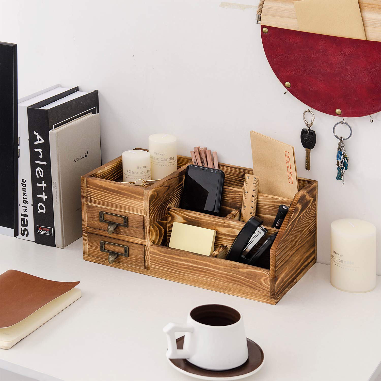 Liry Products Rustic Wooden Desktop Organizer Office Supplies Brown Tabletop Storage Cabinet