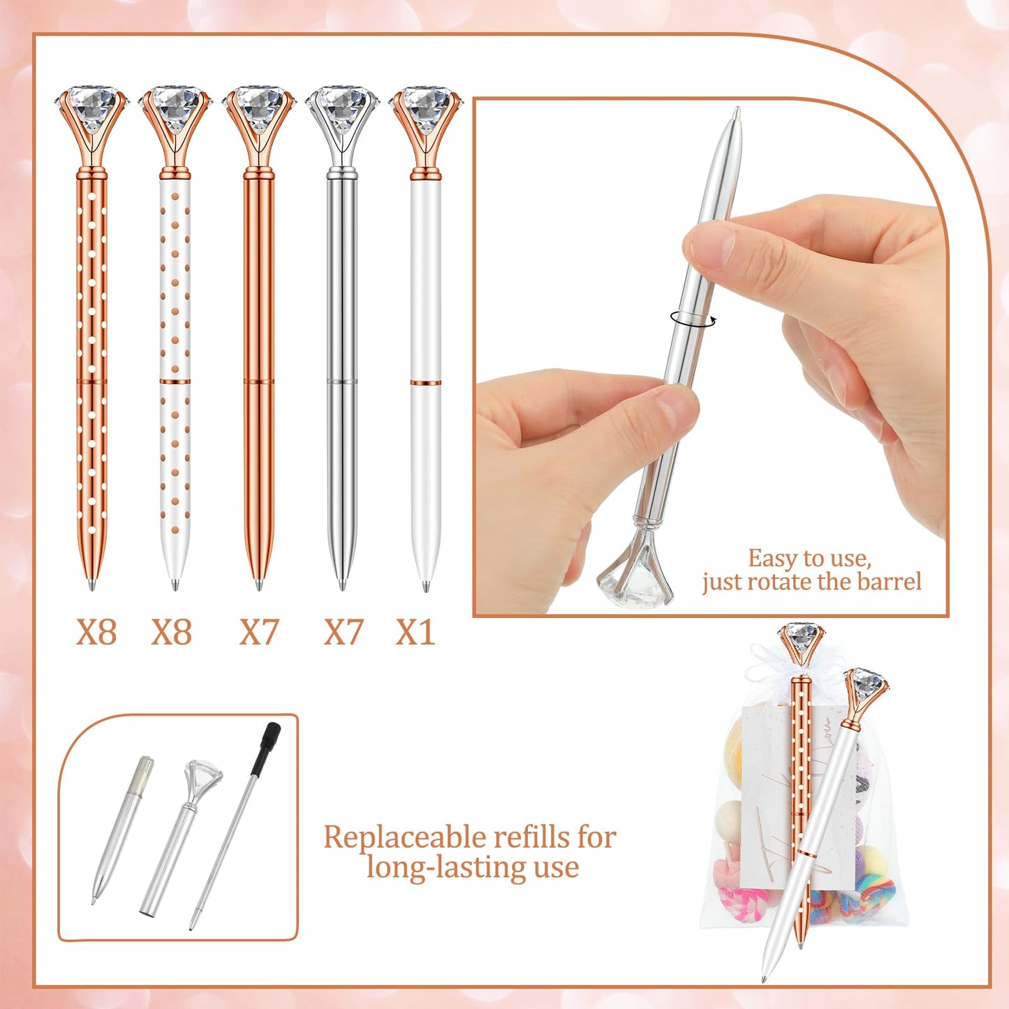 Yeaqee 91 Pcs Bridal Shower Pens Set, Stylish Color, Dot Style