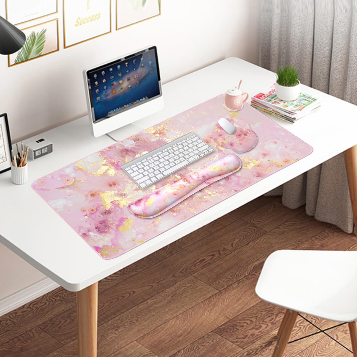 4-in-1 Gaming Mouse Pad Wrist Support Set，Desk Pad + Mouse Pad with Wrist Rest + Keyboard Wrist