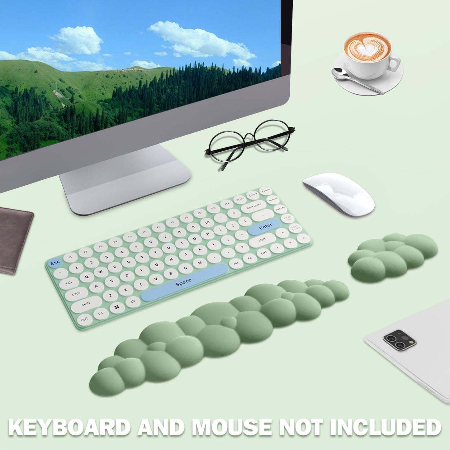 Lauspuck Cloud Keyboard Wrist Rest Mouse Pad Set, PU Leather Memory Foam Wrist Cushion Support