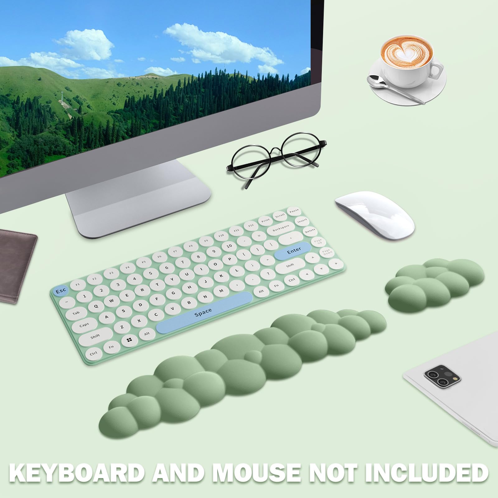 Lauspuck Cloud Keyboard Wrist Rest Mouse Pad Set, PU Leather Memory Foam Wrist Cushion Support