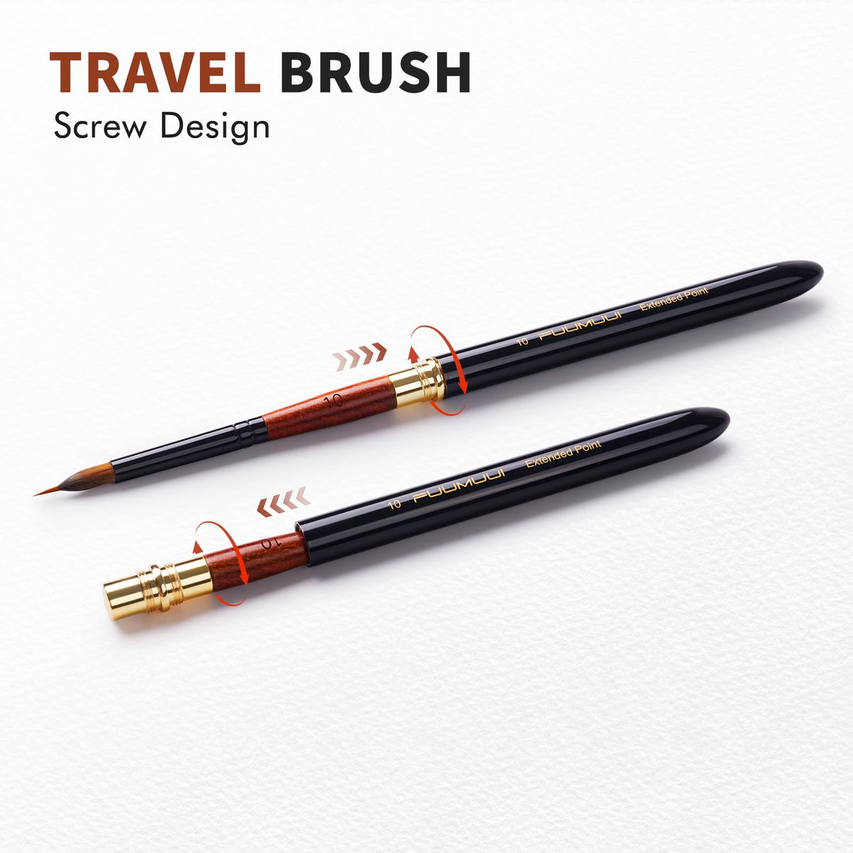 Fuumuui Travel Watercolor Brushes, 5Pcs Professional Plein Air Elegant Natural Squirrel Hair Travel