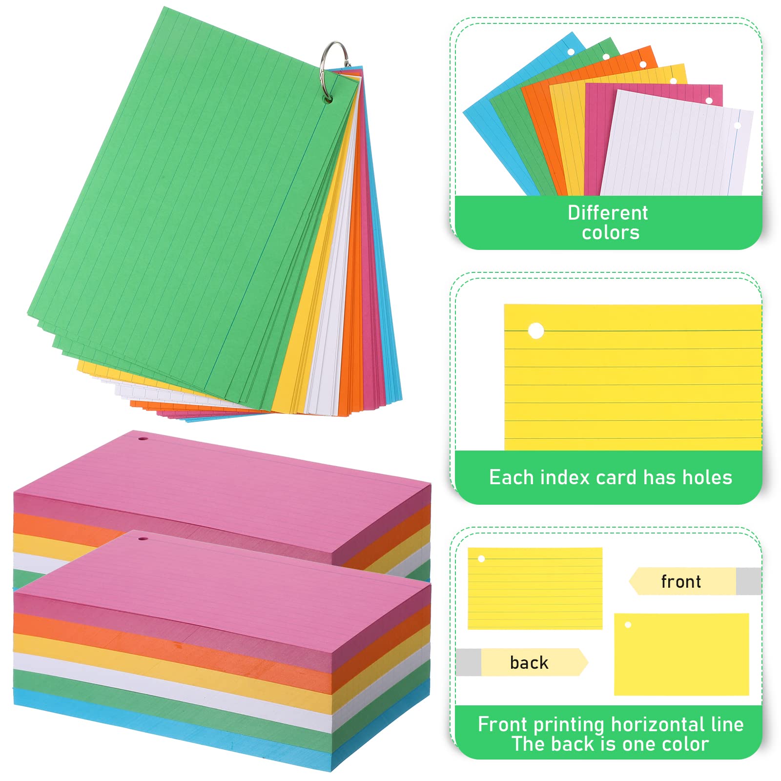 Leelosp 5 x 8 in Colored Index Cards, Study Flash Cards, Fresh Color