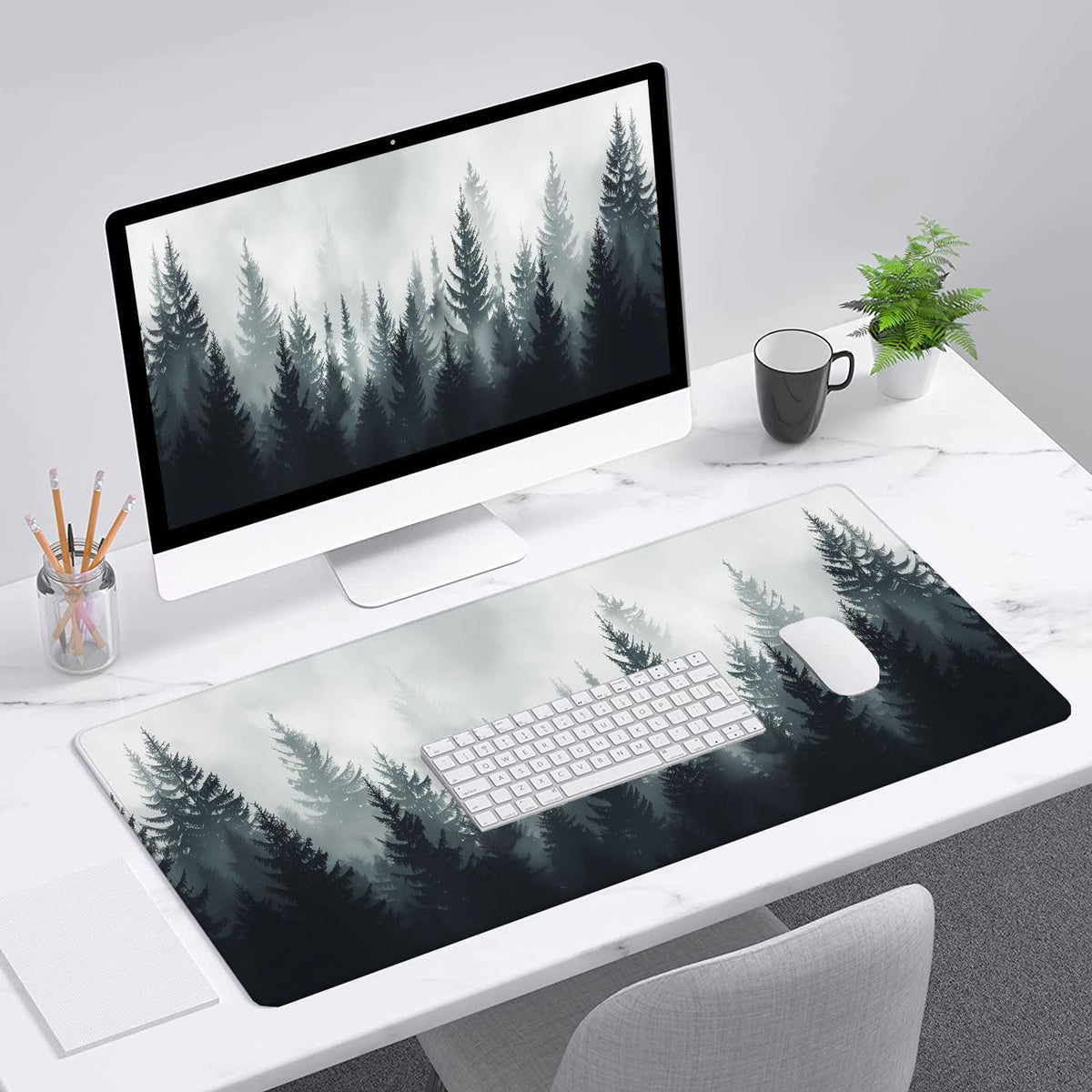 Misty Forest Gaming Mouse Pad Forest Tree XL Mouse Pad Large Mousepad Extended Laptop Keyboard Mat
