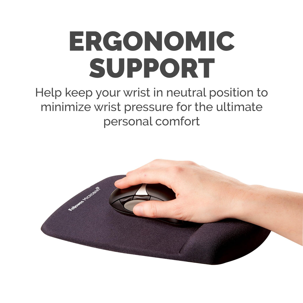 Fellowes PlushTouch Foam Mouse Pad Wrist Support - Black (9252001)