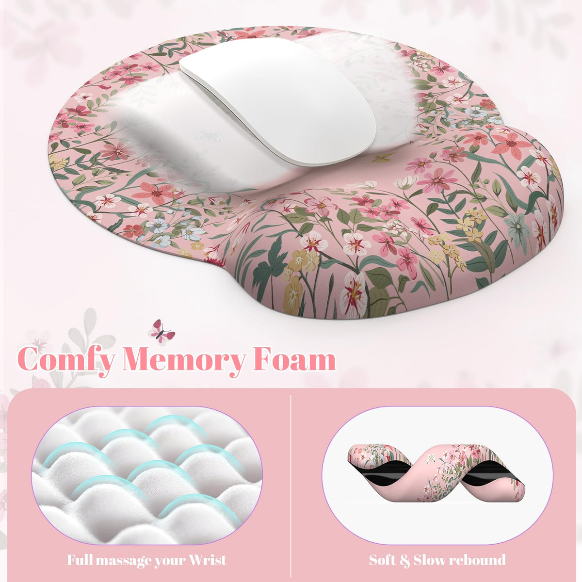 iLeadon Pink Mouse Pad, Scalloped Desk Mat Cute for Keyboard and Mouse