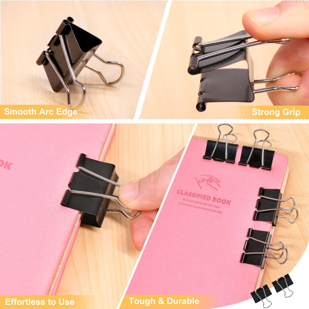 Coideal Black Binder Clips Medium, 1.25 Inch Black Metal Paper Clips 24 Pcs 32mm Foldback Bull Clip