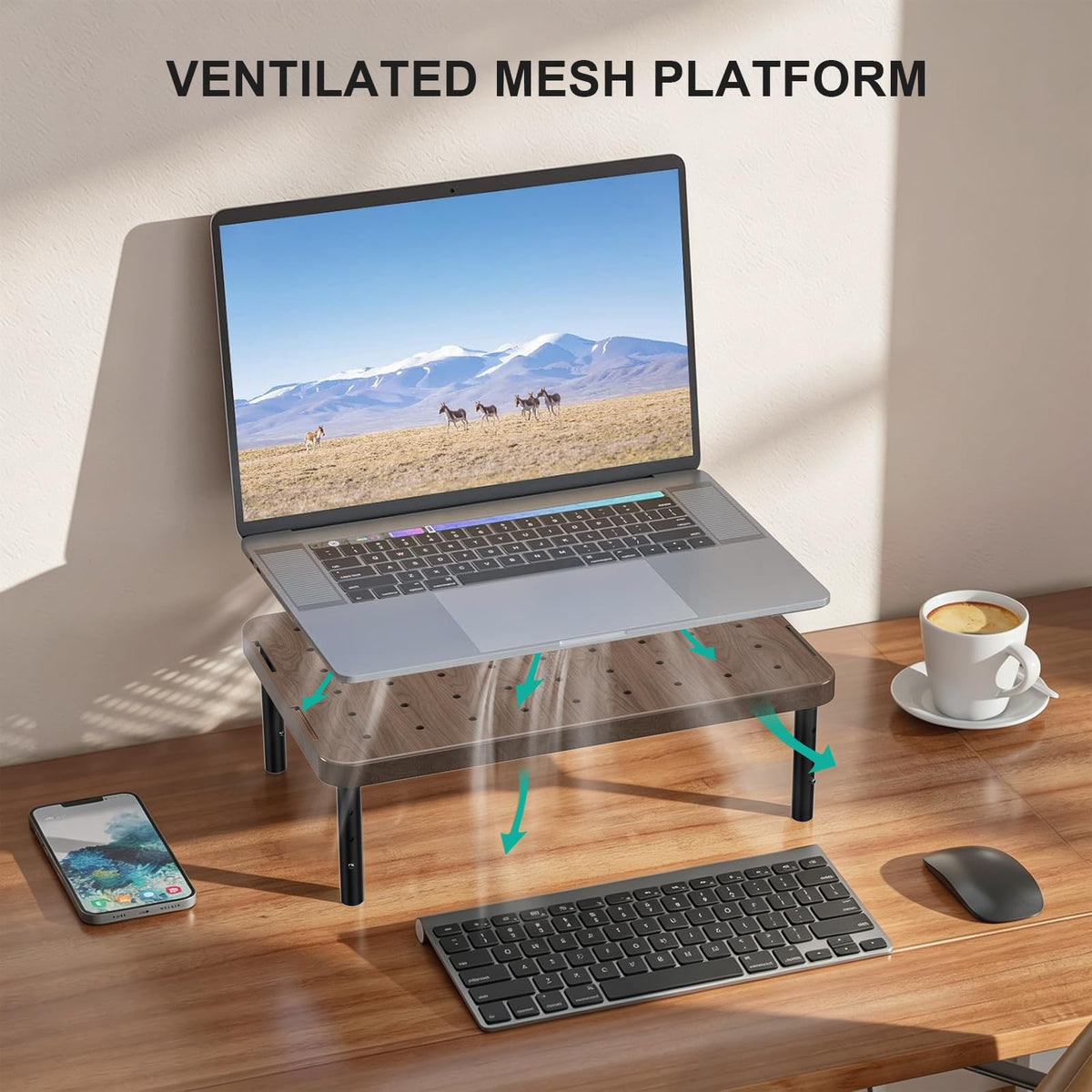 WALI Computer Monitor Stand for Desk, Adjustable Laptop Riser, up to 44 lbs