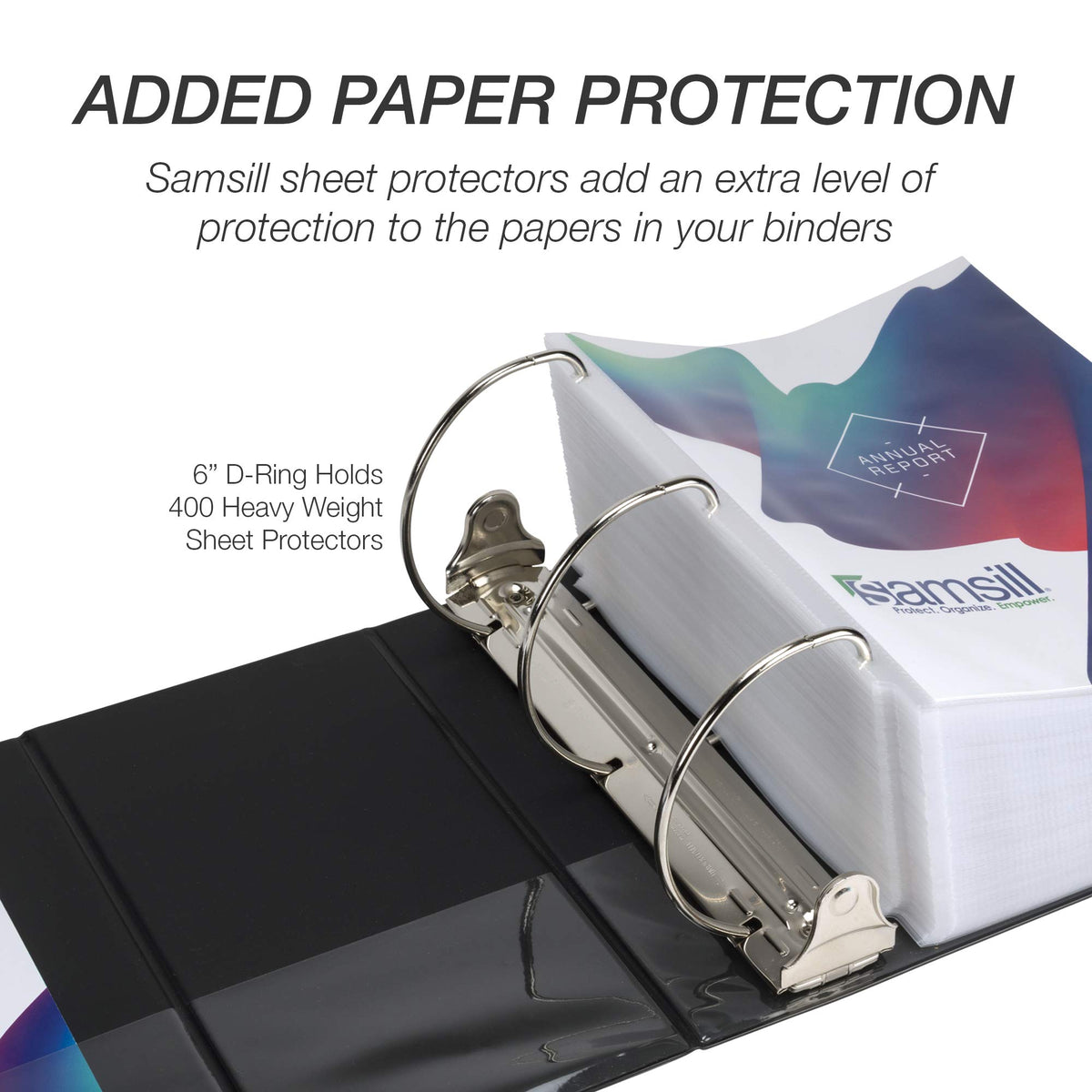 Samsill Durable 6 inch 3 Ring Binder, Locking D Ring Binder, Customizable Clear View Cover, Black