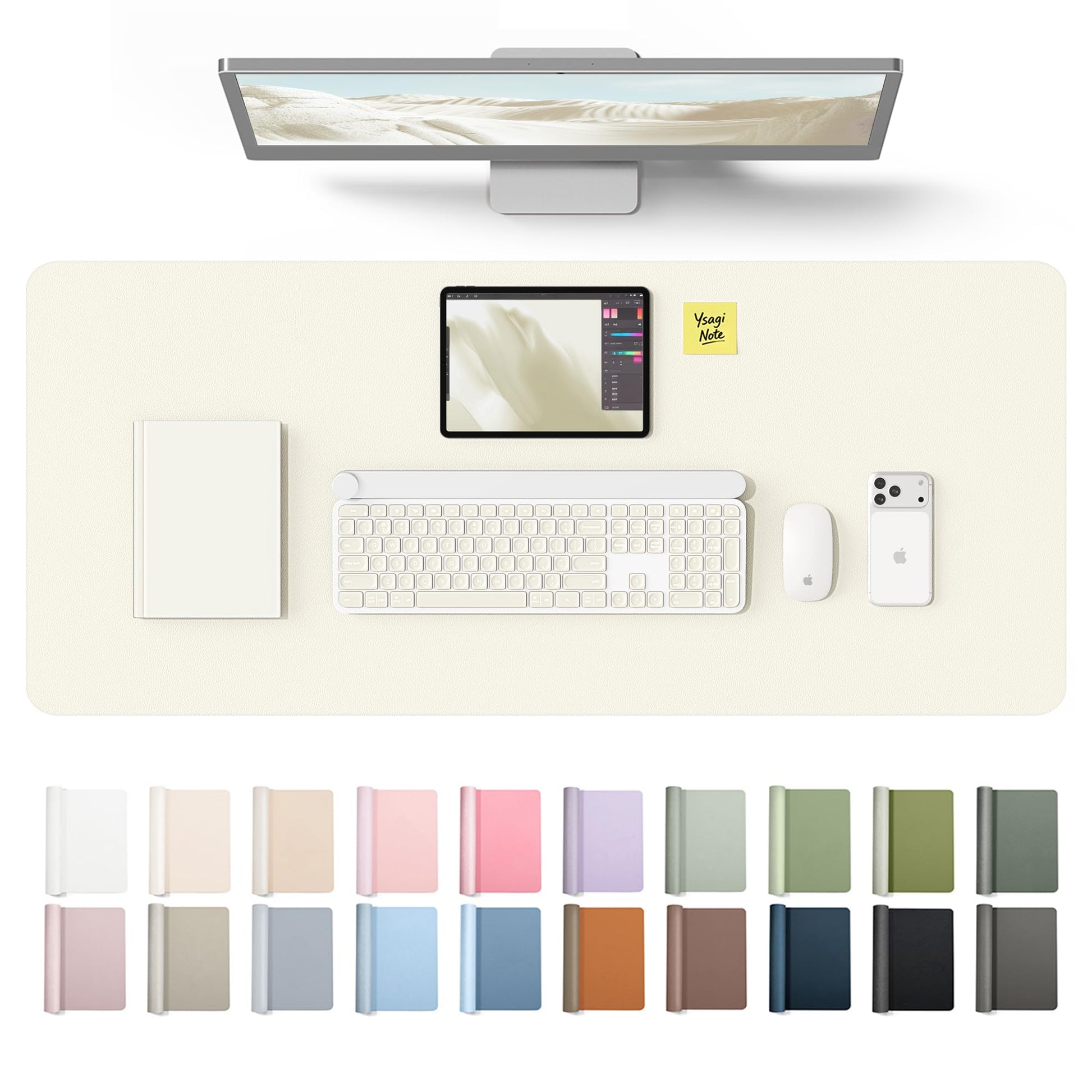 YSAGi Leather Desk Protector, Office Mat, Large Mouse Mat, Non-Slip PU Leather Blotter, Laptop Desk