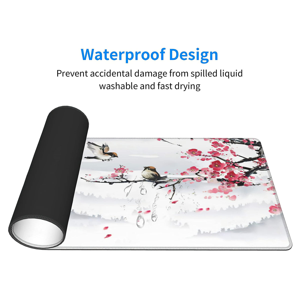 Japanese Pagoda Cherry Blossom Gaming Mouse Pad XL Birds Sakura Branch Mountain Extended Large Desk