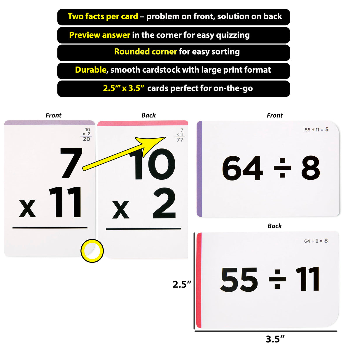 Award-Winning Math Flash Cards – 300 Multiplication & Division Facts (1–12) – 2 Facts Per Card with
