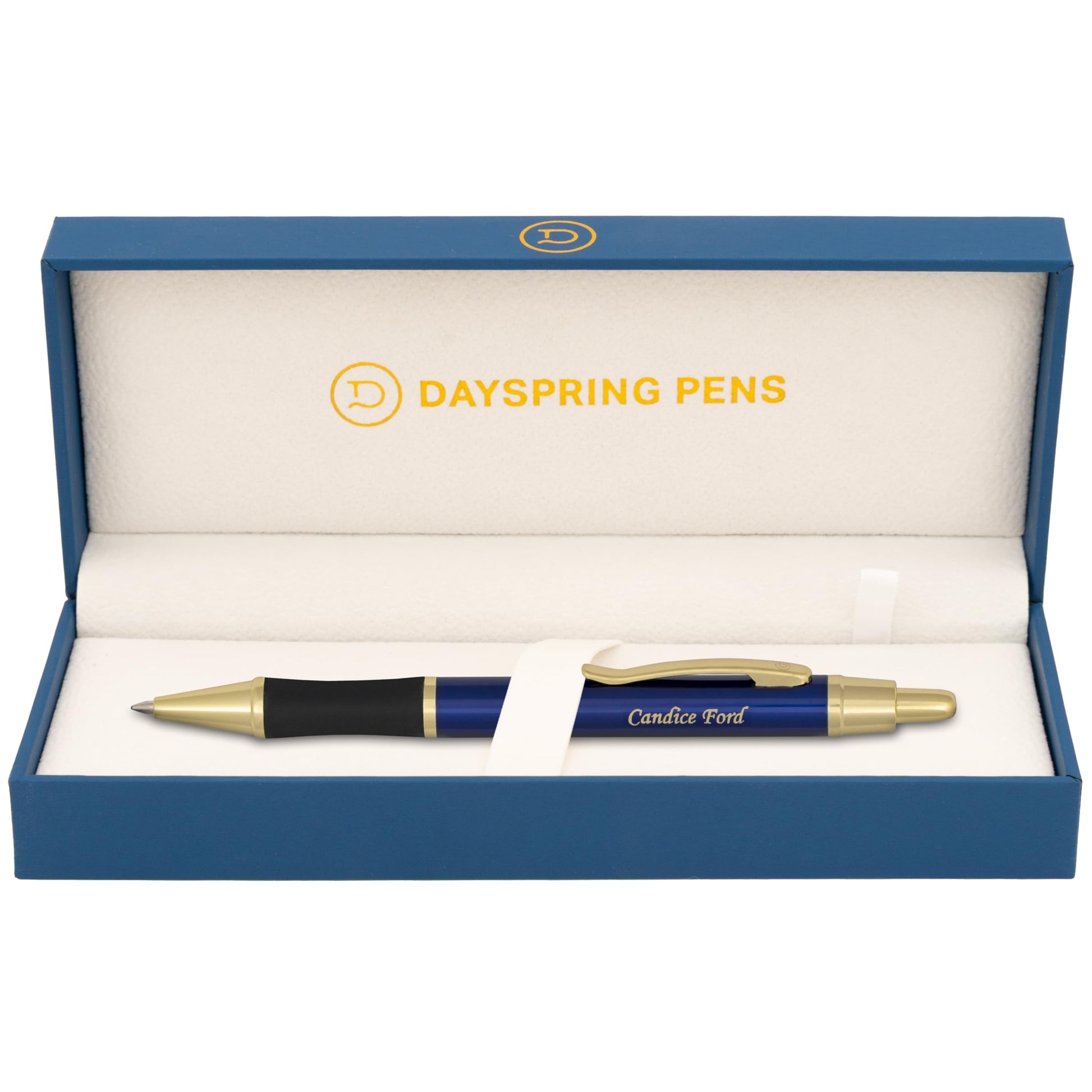 Dayspring Pens Monroe Personalized Ballpoint Pen in Blue Lacquer, Gold Trim