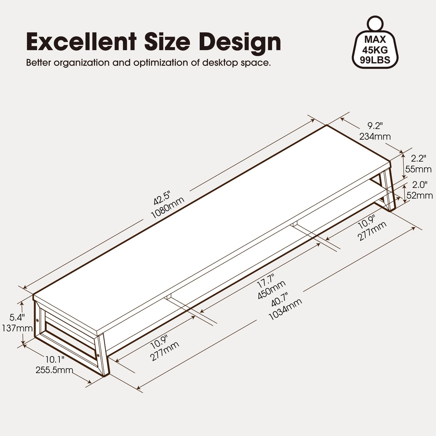 Fenge Dual Monitor Riser for Desk, Open Shelf with 3 Storage Compartments