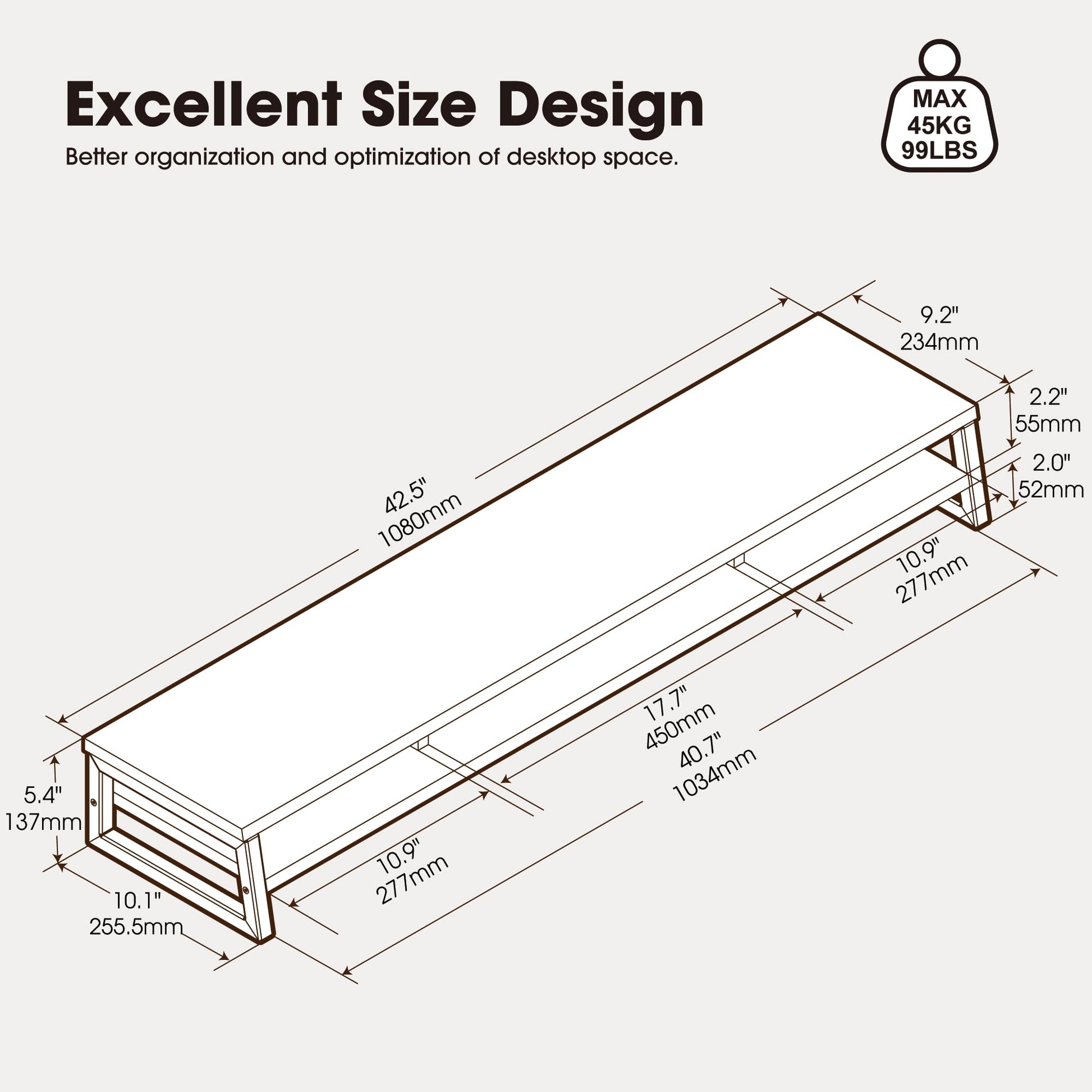 Fenge Dual Monitor Riser for Desk, Open Shelf with 3 Storage Compartments