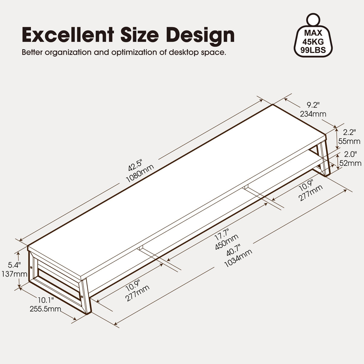 Fenge Dual Monitor Riser for Desk, Open Shelf with 3 Storage Compartments