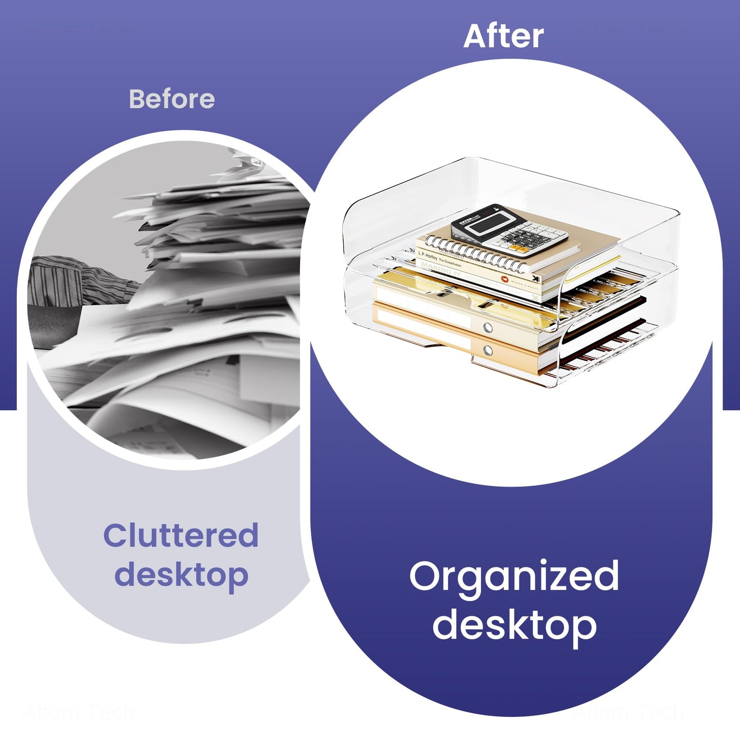 Tomorotec 2 Pack Clear Stackable Letter Tray, A4 Desk File Organizer Set