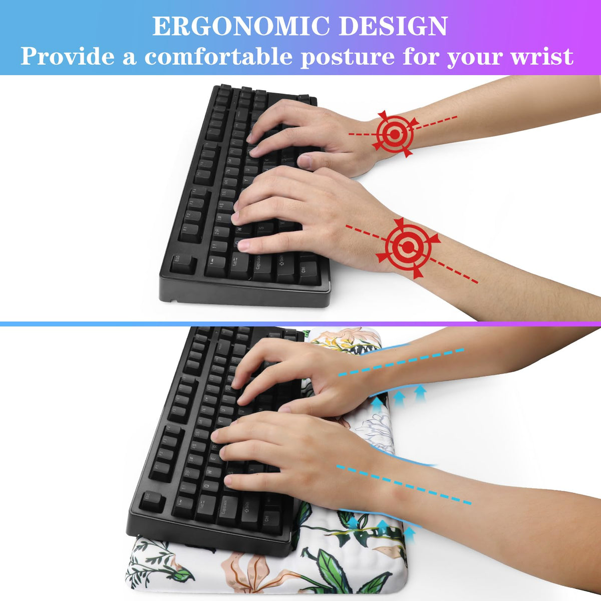 Computer Keyboard Stand with Wrist Rest, Ergonomic Tilted Keyboard Holder - Keyboard Riser with