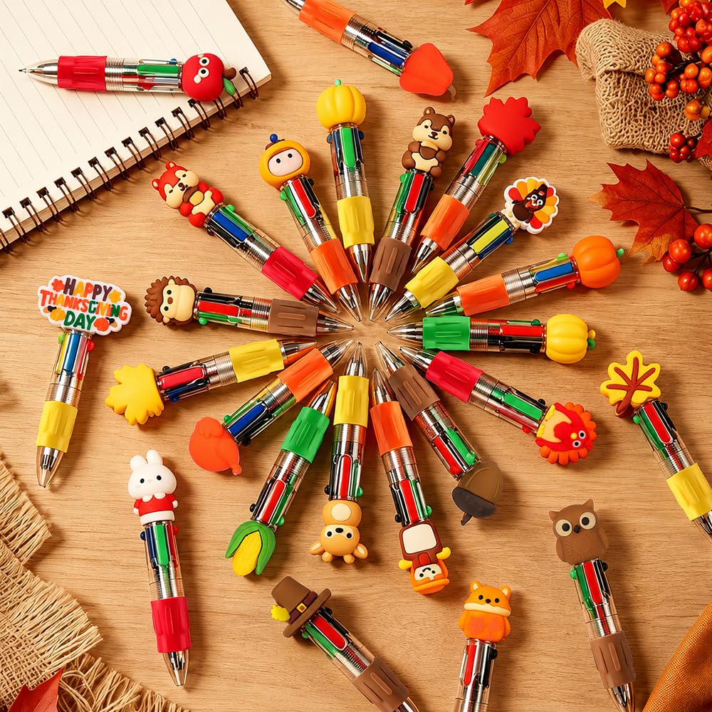 48PCS Thanksgiving Fun Pens Cute Autumn 4-in-1 Multicolor Gift Pens Bulk