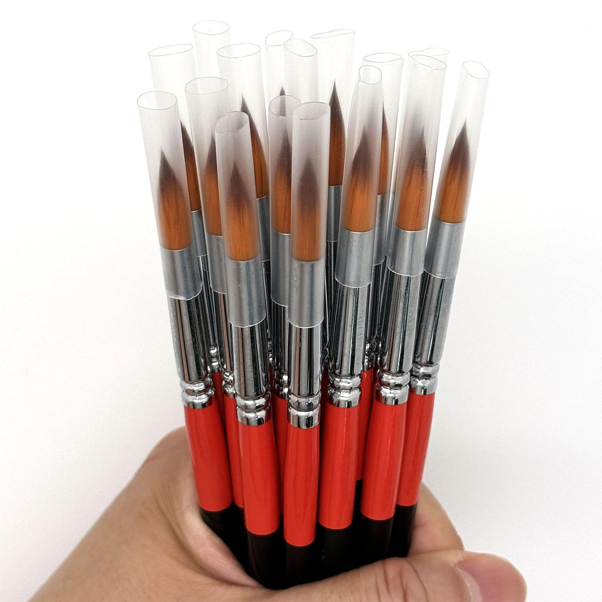 Size #6 Pointed Round Paint Brush Set of 16, Premium Taklon Synthetic Hair