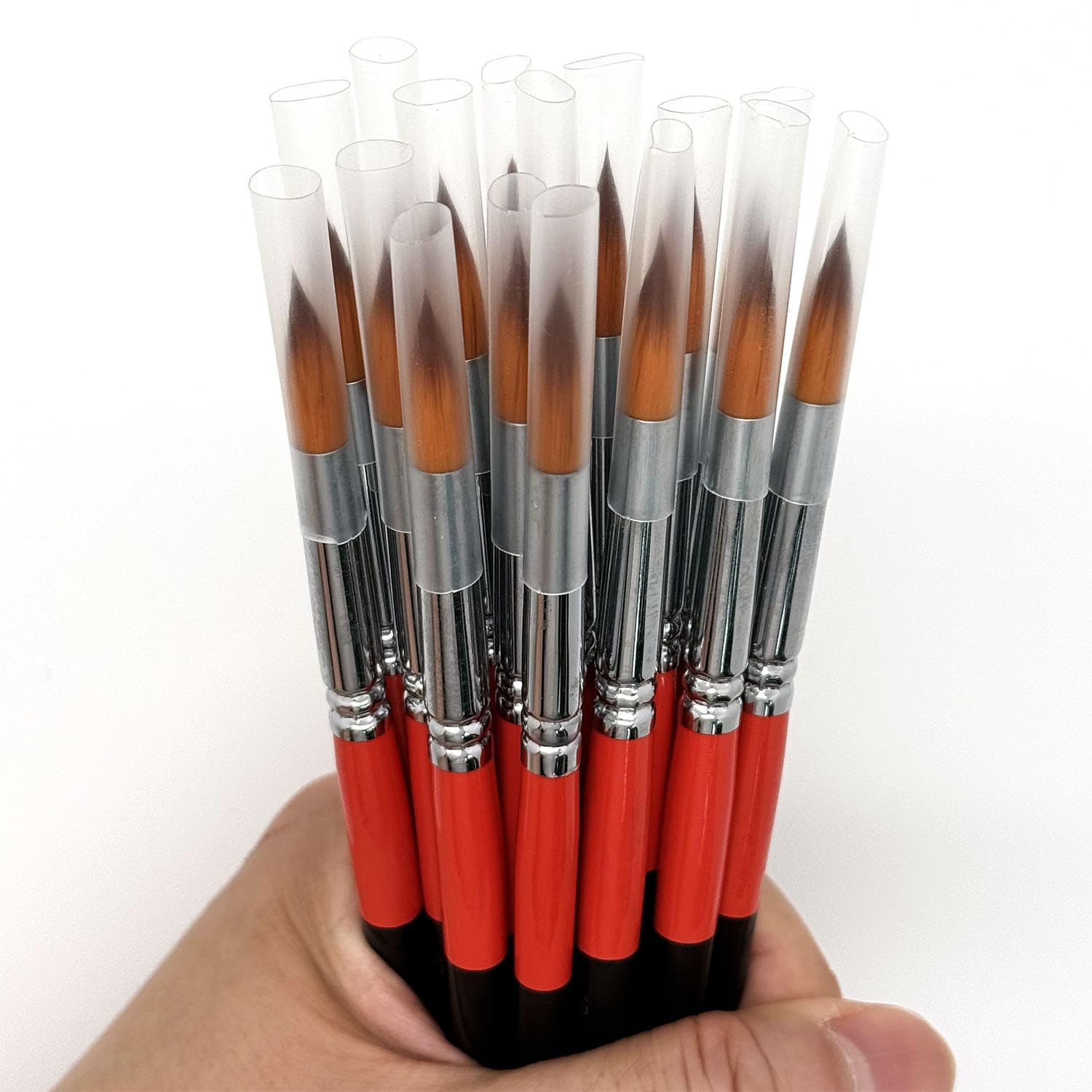 Size #6 Pointed Round Paint Brush Set of 16, Premium Taklon Synthetic Hair