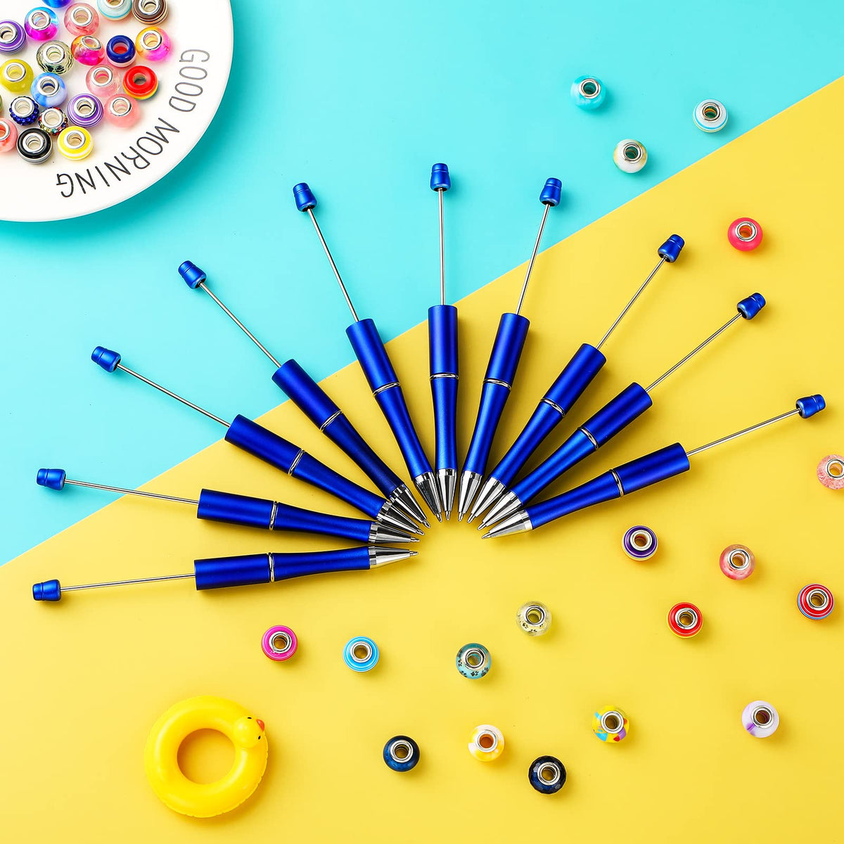 Crtiin 100 Pcs Beadable Pen School DIY Kit,Blue