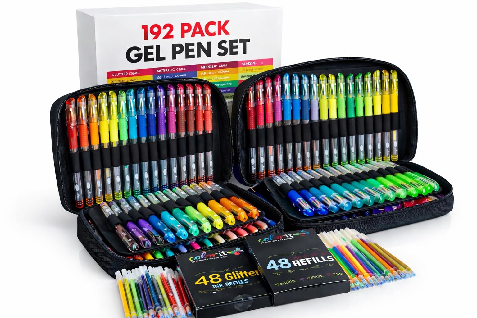 ColorIt Gel Pens Set for Coloring – 192 Pack with 12 Metallic, 12 Neon, 72 Glitter Gel Pens - 96