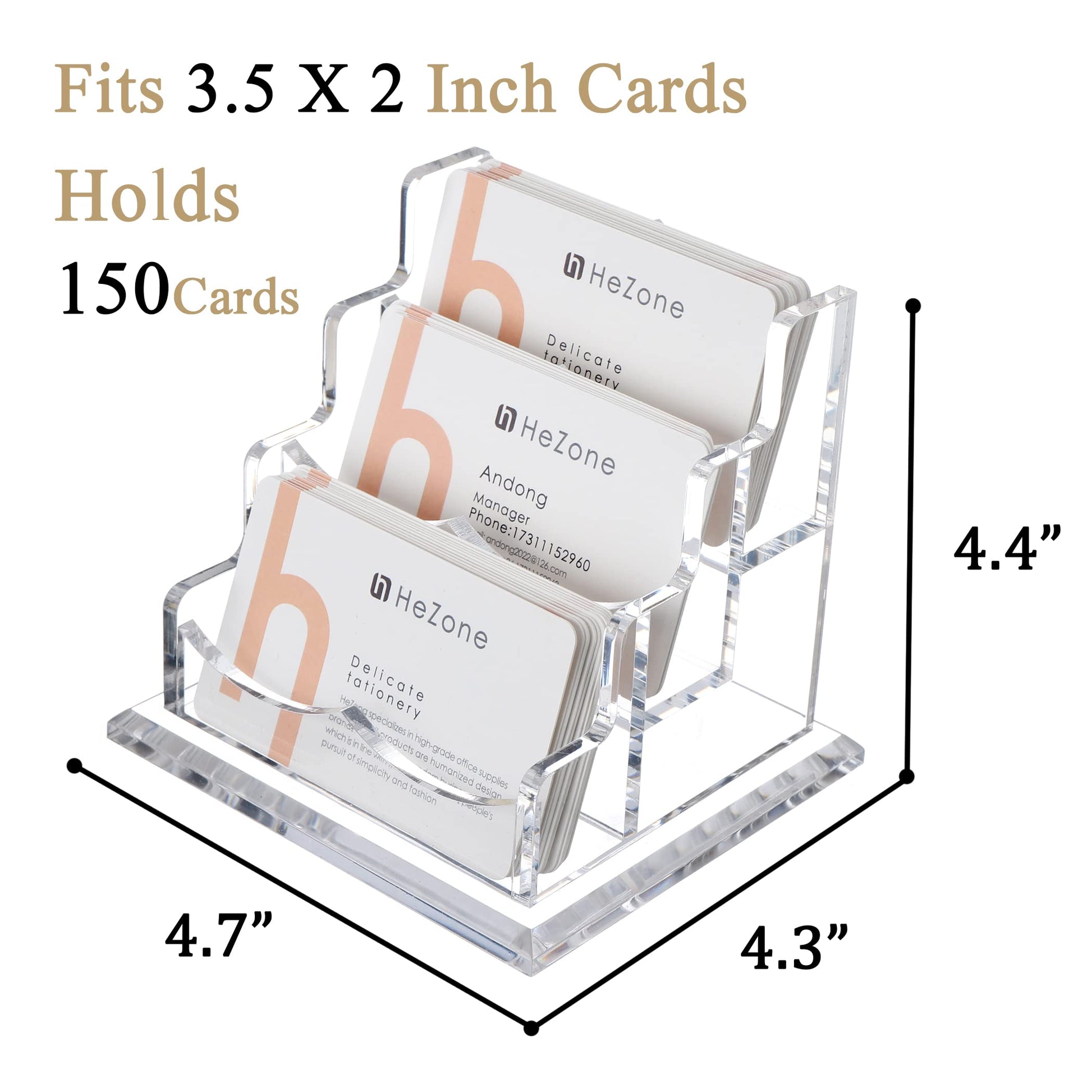 HeZone Business Card Holder for Desk 3 Slots 3 Tier, Clear Acrylic Cards Display Stand, Cards
