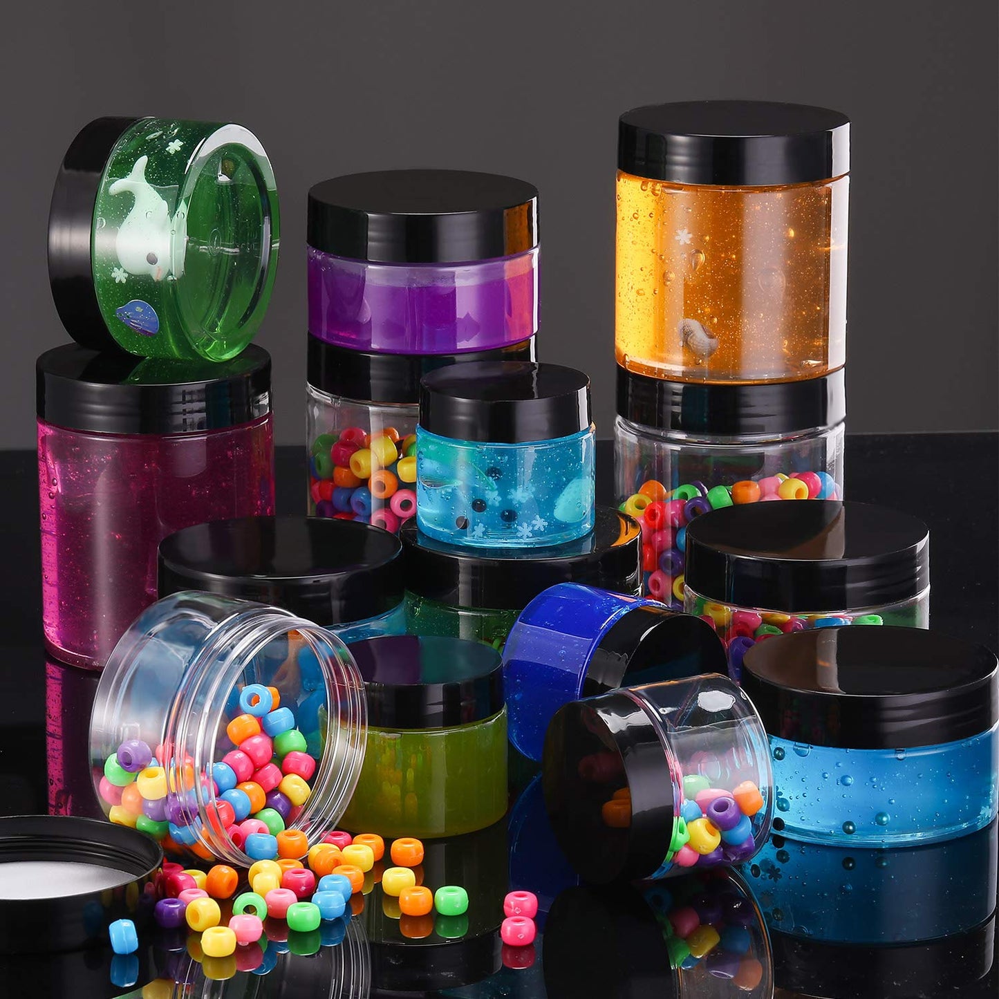 Satinior 12 Pack 8 oz Plastic Jars with Lid Empty Storage Container, Black